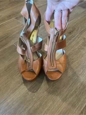 Michael Kors Cognac Leather Zip-Front Platform Heels